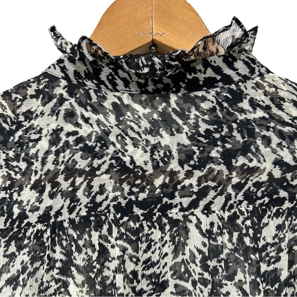 ba&sh Elia Ruffle Button Down Blouse Black White Print Small NWT - Picture 13 of 15